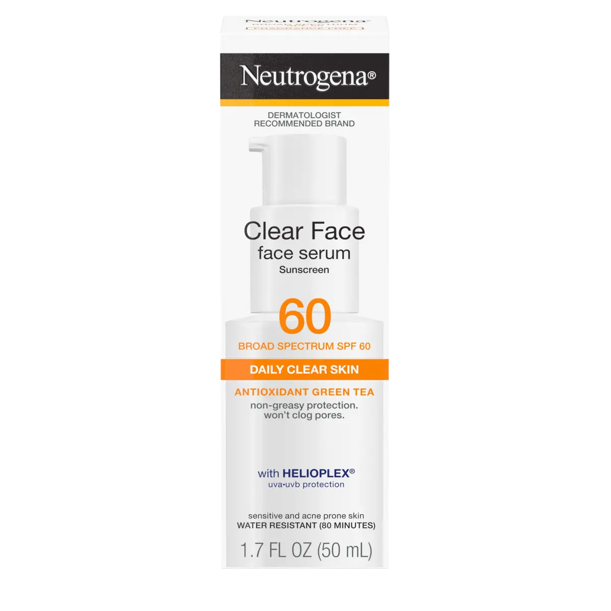 Neutrogena Clear Face Serum Sunscreen with Green Tea SPF 60+, 1.7 fl oz lotion