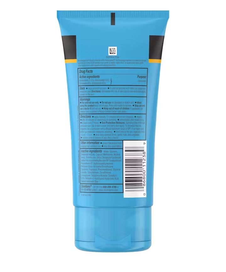 Hydro Boost Water Gel Lotion SPF 30, back of the package
