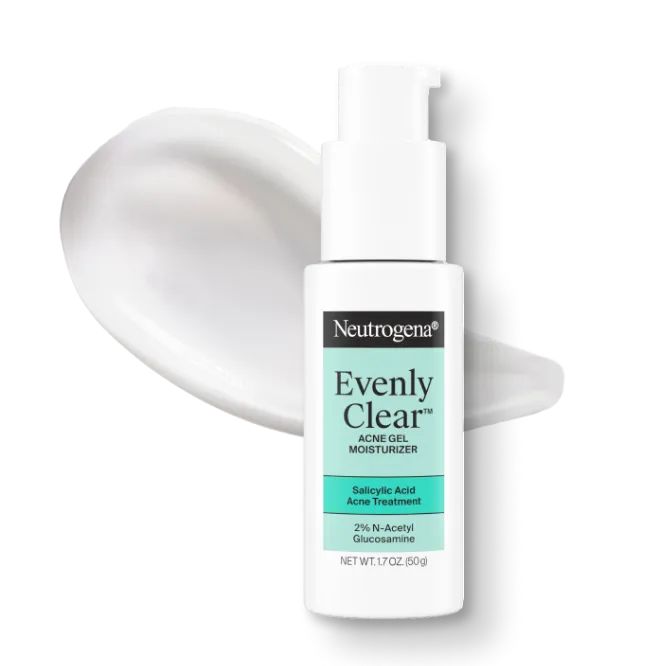 Neutrogena® Evenly Clear™ Acne Gel Moisturizer Front of Packaging, Texture and Formula Consistency