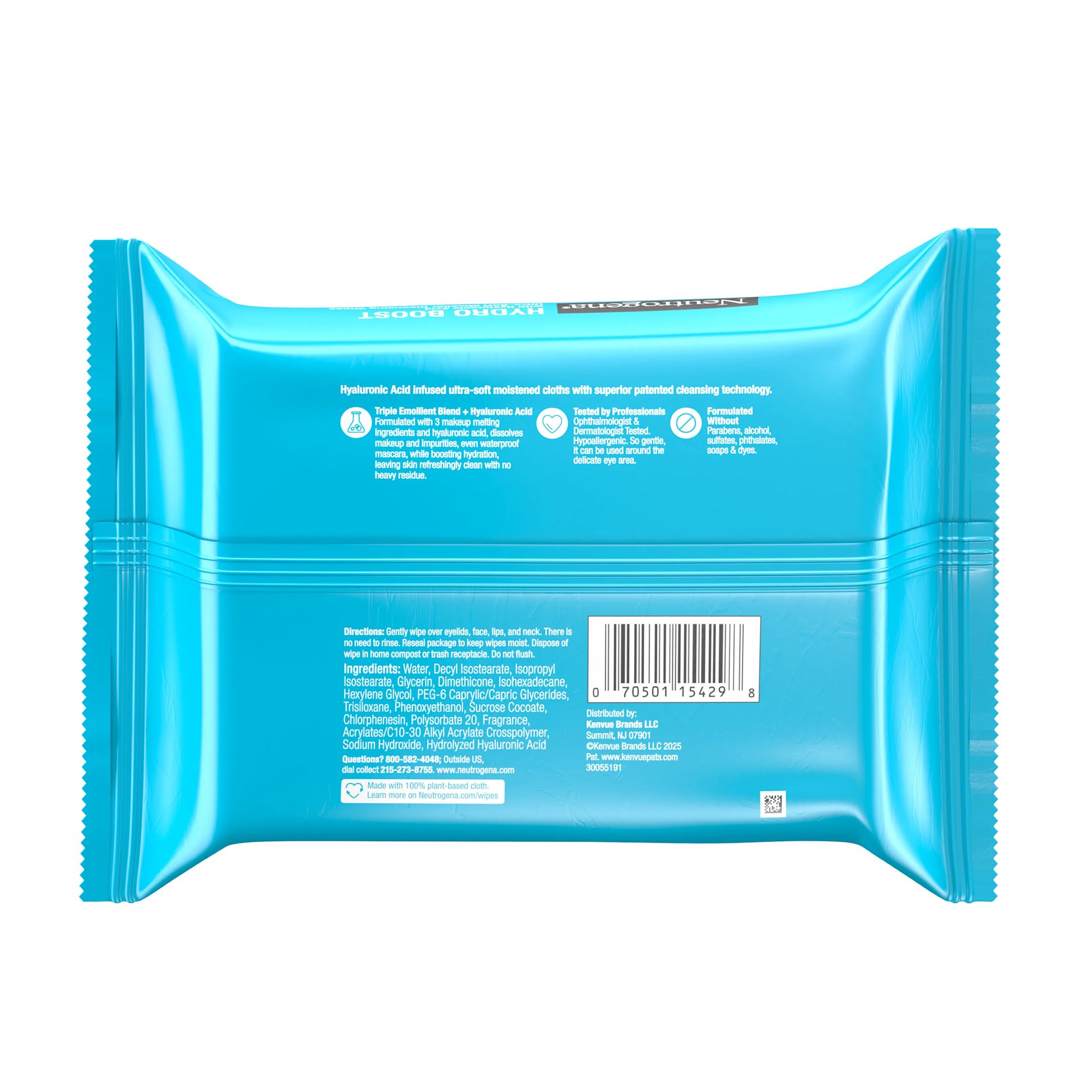 Hydro Boost Cleansing Makeup Remover Wipes Back of Packaging 