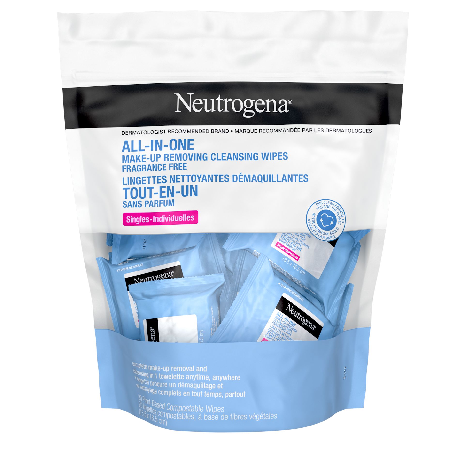 Neutrogena® All-In-One Make-up Removing Cleansing Wipes, Fragrance-Free Singles