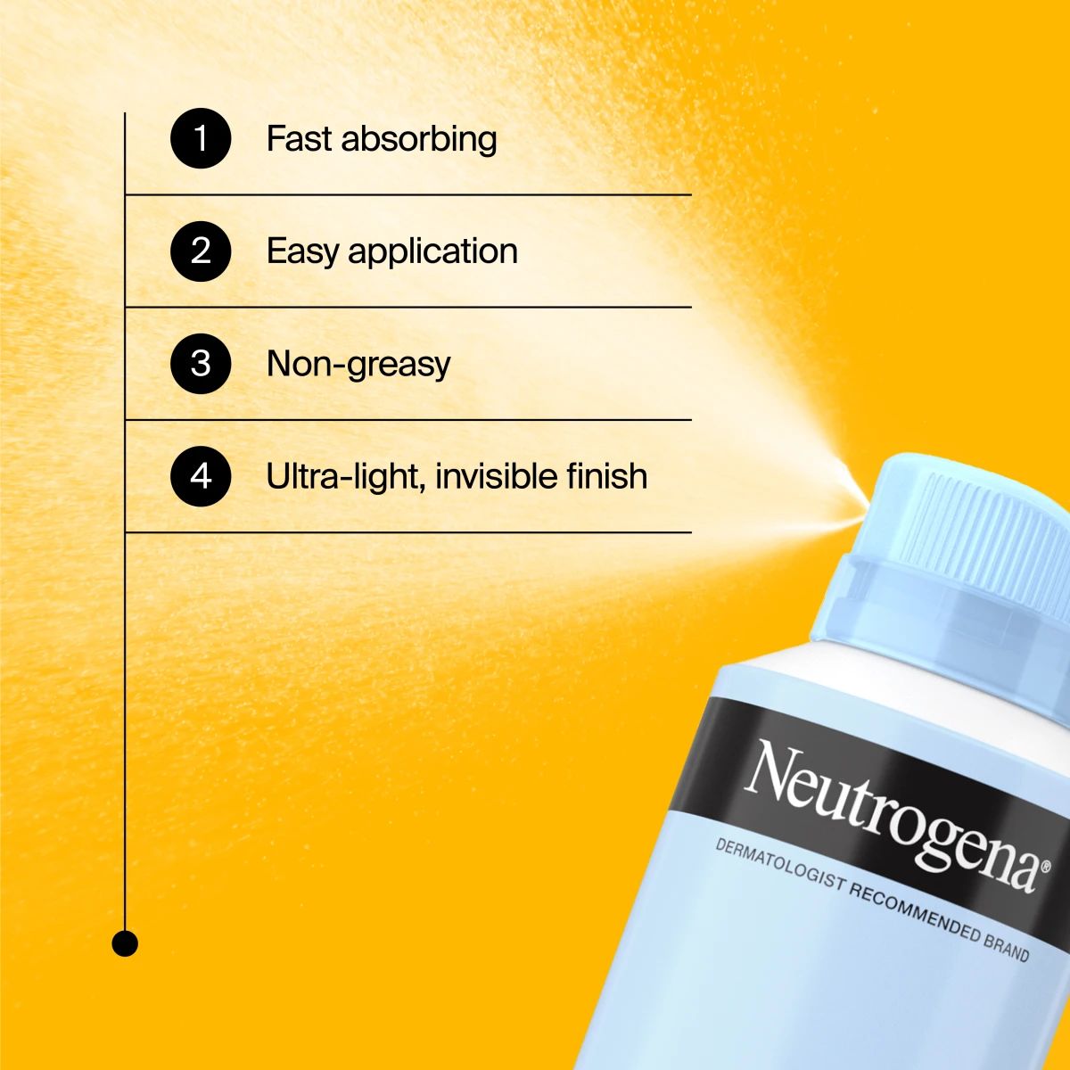 Neutrogena® spray sunscreen: fast absorbing, easy application, non-greasy, ultra-light finish