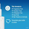 Text saying "this formula is fragrance free, paraben fee, phthalate free, dye free and not tested on animals"
