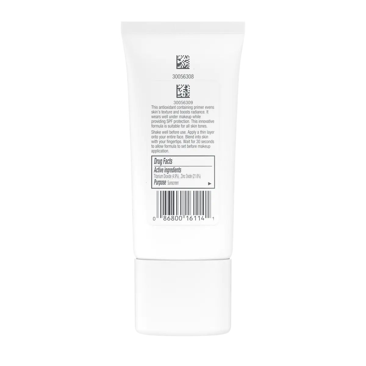 Neutrogena Healthy Skin Invisibly Radiant UV Primer SPF 30, 1 fl oz, back of pack