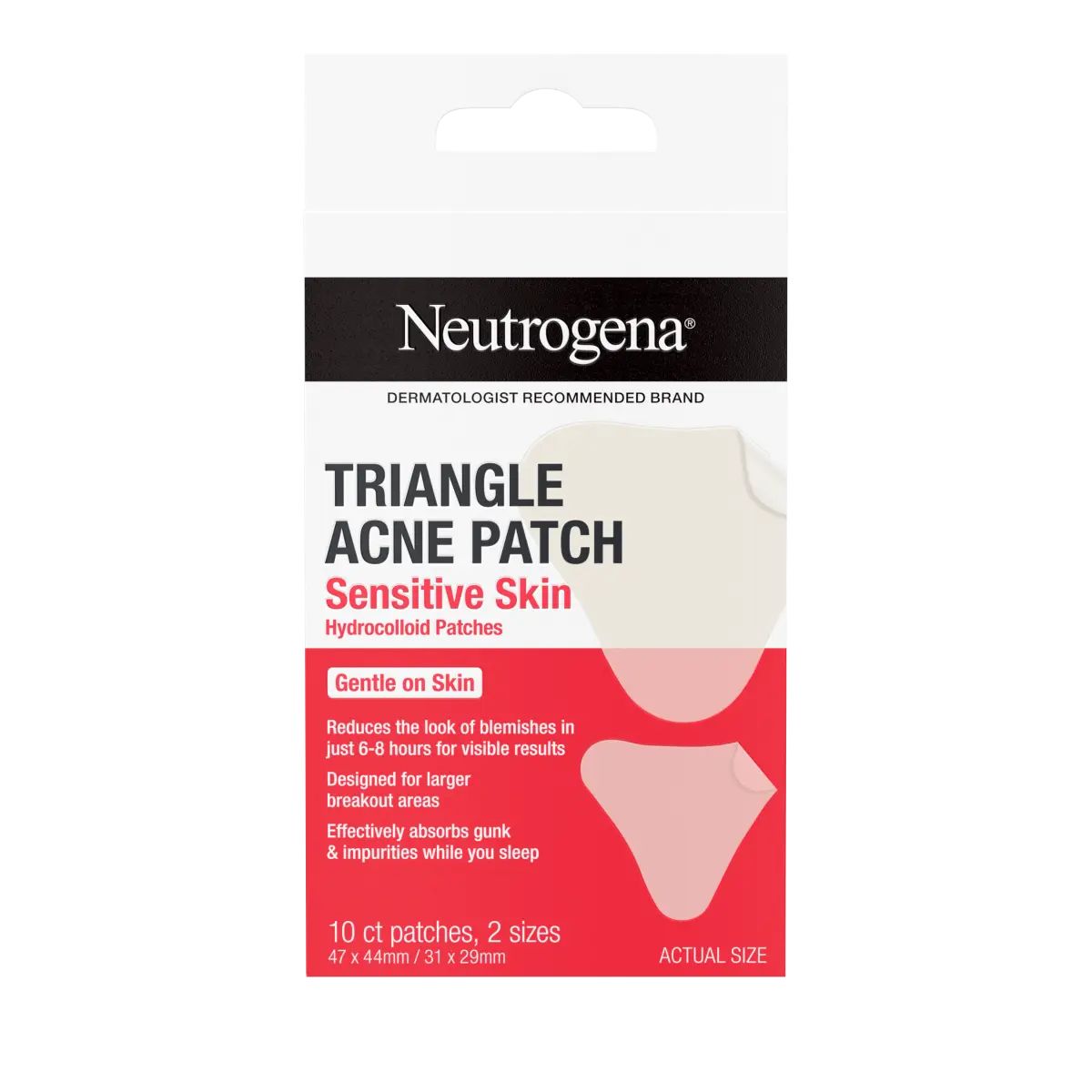 Neutrogena Hydrocolloid Triangle Acne Patches, Sensitive Skin, 10 ct, front image.