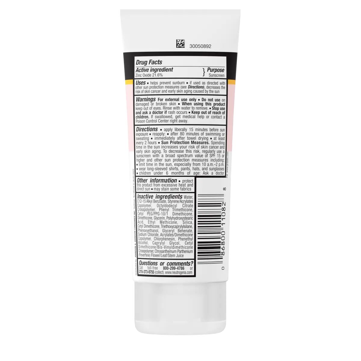 Neutrogena® Pure & Free® Baby Sunscreen Lotion Broad Spectrum SPF 50 Back of pack