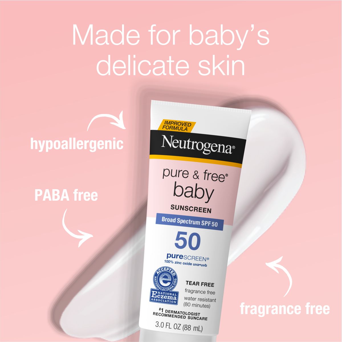Pure & Free baby sunscreen SPF 50; made for baby's delicate skin; hypoallergenic, PABA free