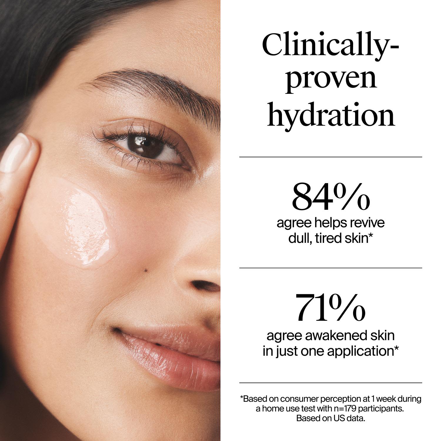 Close-up of a young woman’s face with a smear of Neutrogena Hydro Boost Gel Cream