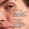 Women's face with text, 'improve the look of wrinkles and dark spots'