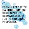 Text over blue bubbles: Formulated with hyaluronic acid, recognized by dermatologists for hydration