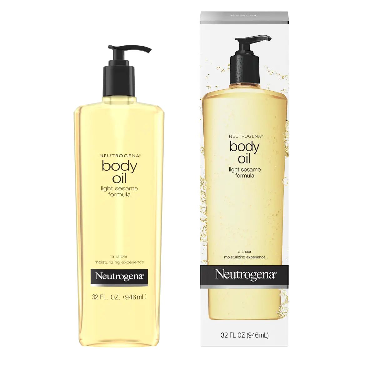 Neutrogena® Body Oil Light Sesame Formula product bottle and its packaging