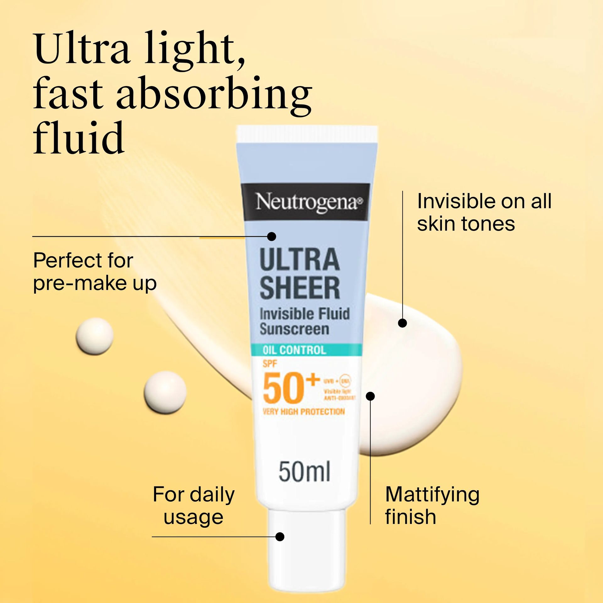 Neutrogena® Ultra Sheer Invisible Fluid Sunscreen Oil Control SPF 50+