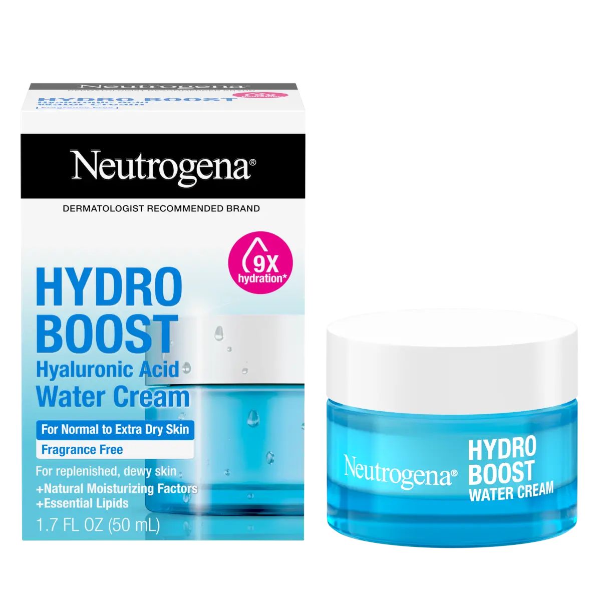 Neutrogena® Hydro Boost Hyaluronic Acid Water Cream Fragrance Free Facial Moisturizer 1.7 Fl. Oz, container outside the package