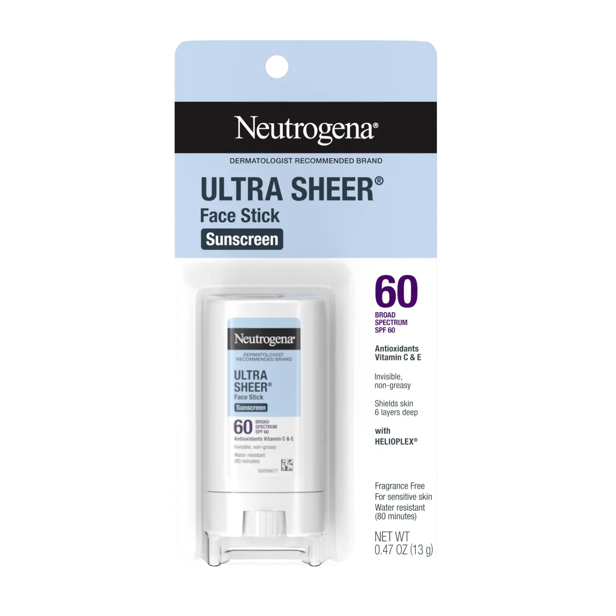 Neutrogena Ultra Sheer Face Stick Sunscreen SPF 60, 0.47 oz stick