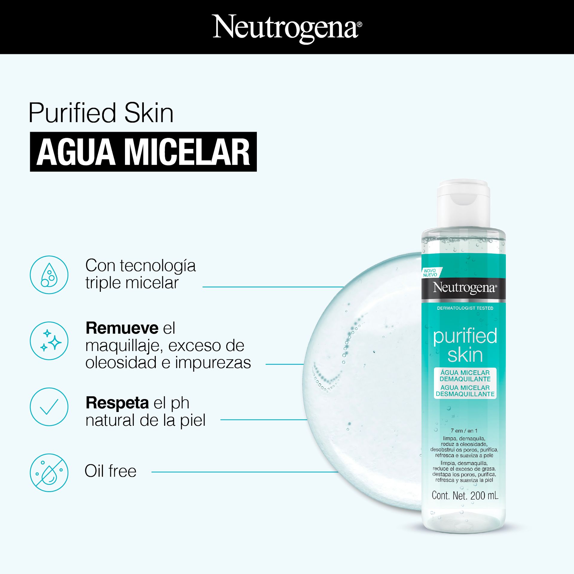 NEUTROGENA® PURIFIED SKIN® Agua Micelar 7 en 1 - Image 4 - Neutrogena