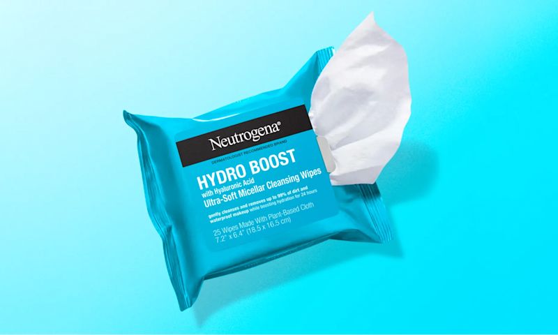 Hydro Boost Ultra Soft Cleansing Wipes with a wipe removed from packaging