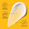 Yellow panel showing fragrance free, oxybenzone free, non comedogenic formula