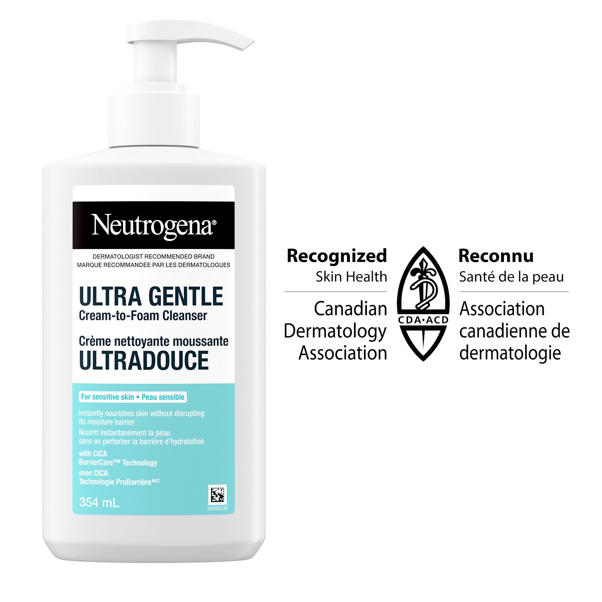 Crème nettoyante moussante ultra-douce NEUTROGENA ®, nettoyant pour le visage pour peaux sensibles Flacon pompe de 354 mL