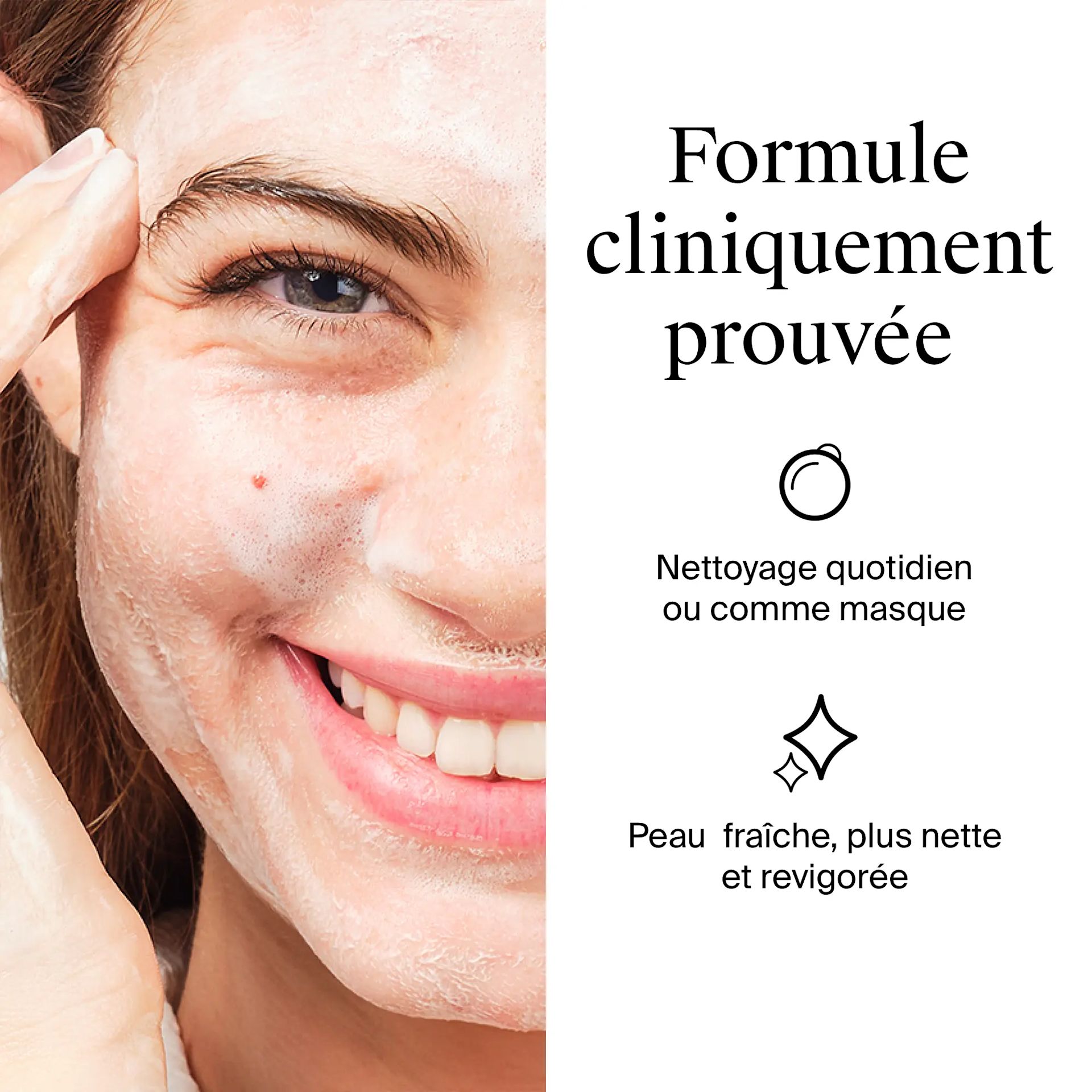 Anti-boutons : 2-en-1 nettoyant et masque