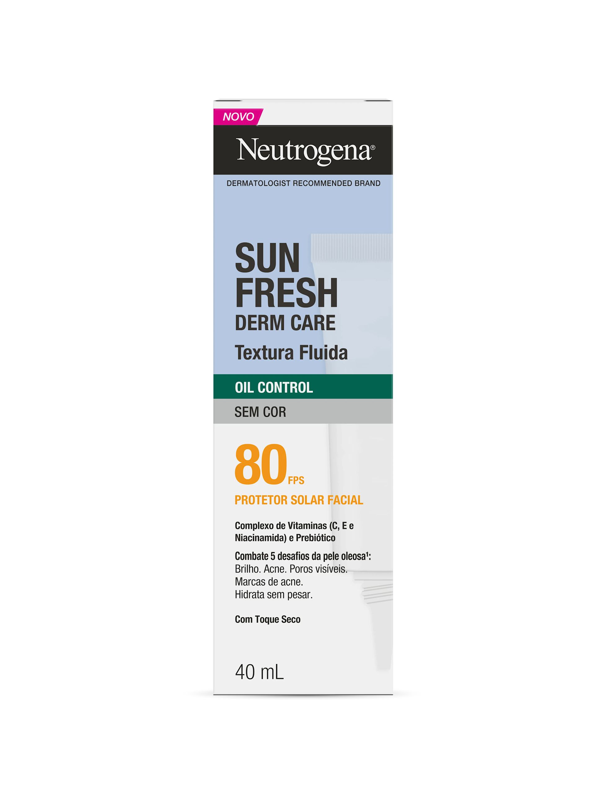 Protetor Solar Facial NEUTROGENA SUN FRESH® Derm Care Oil Control Fluido Sem Cor FPS 80 40mL