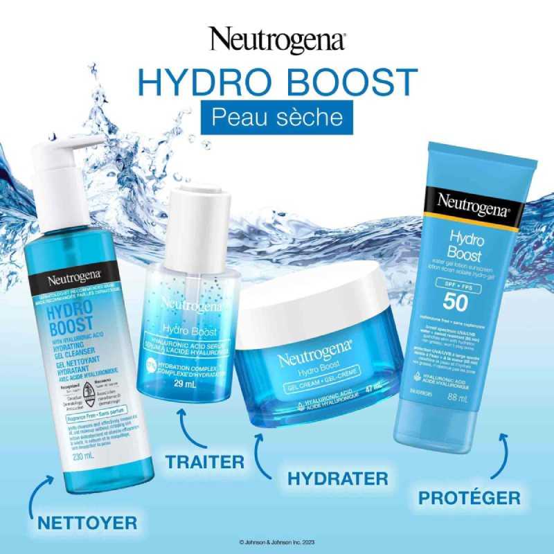 4 produits NEUTROGENA® Hydro Boost pour nettoyer, traiter, hydrater et protéger la peau sèche du visage 4 produits NEUTROGENA® Hydro Boost pour nettoyer, traiter, hydrater et protéger la peau sèche du visage