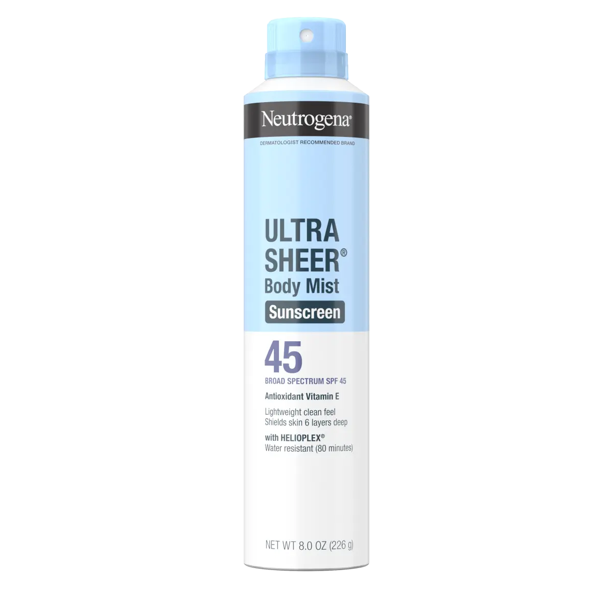 Neutrogena Ultra Sheer Body Mist Sunscreen Spray SPF 45, 8 oz spray can