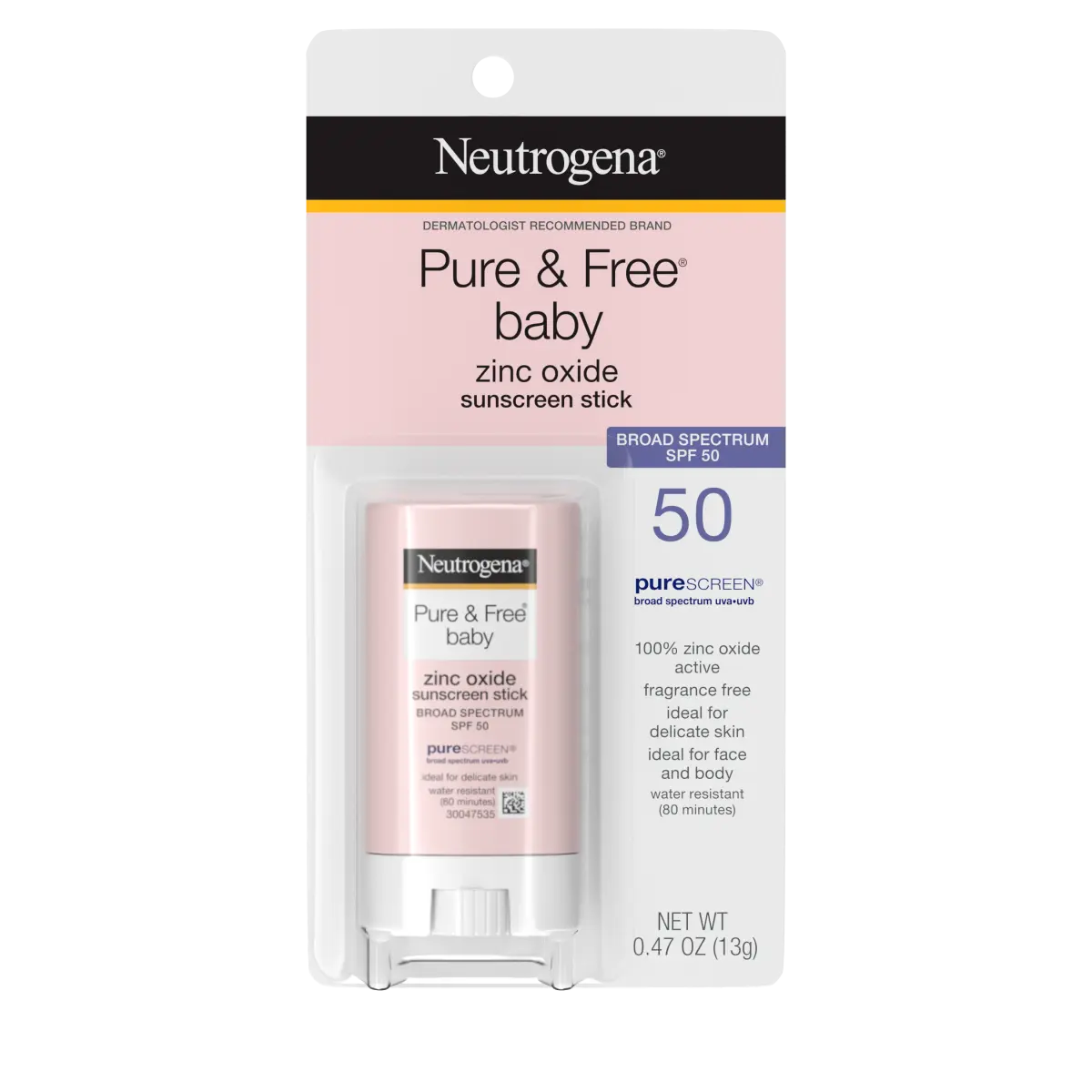 Neutrogena Pure & Free Baby Sunscreen Stick SPF 50, 0.47 oz stick