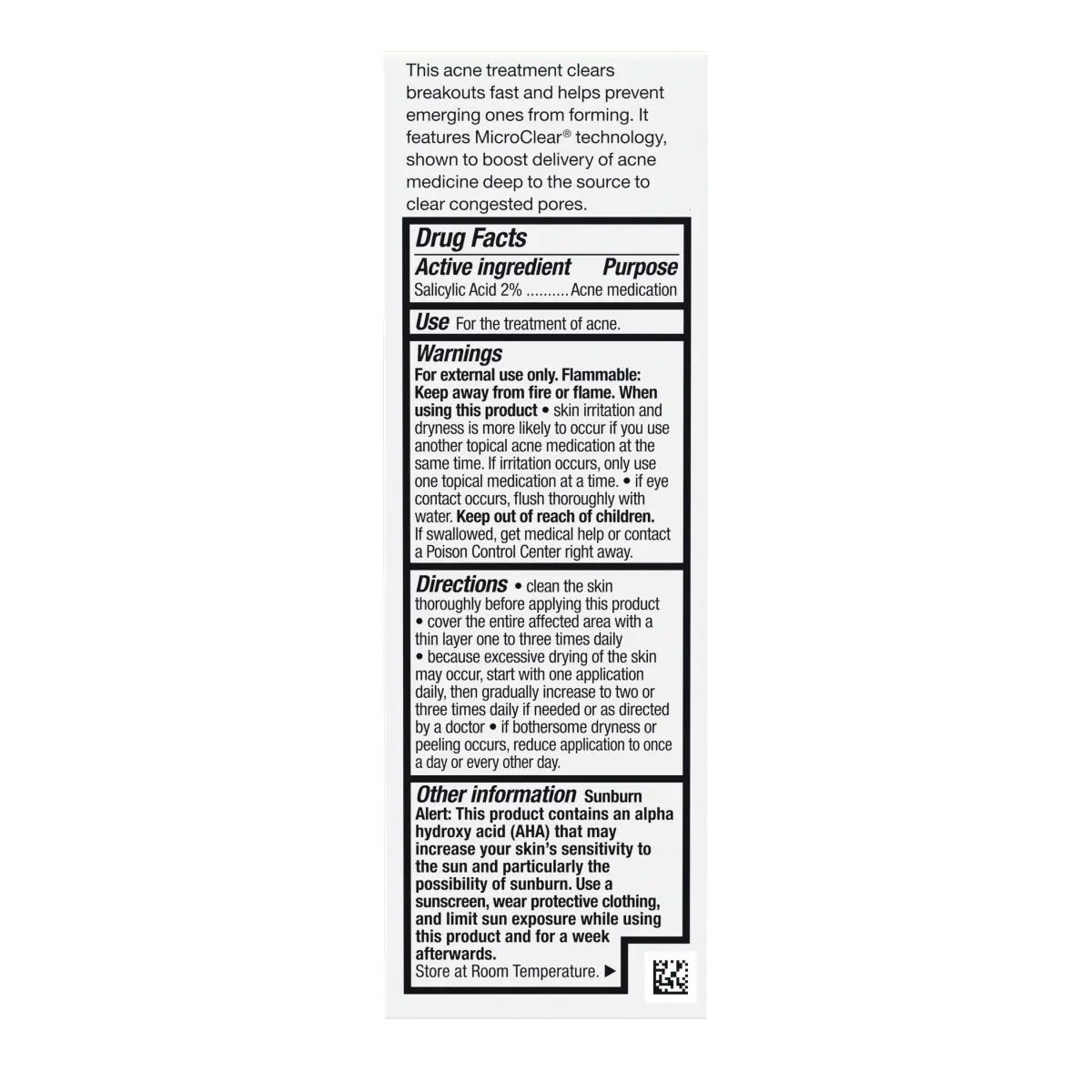Neutrogena® Rapid Clear Acne Eliminating Spot Gel, 0.5 Fl. Oz, back of pack
