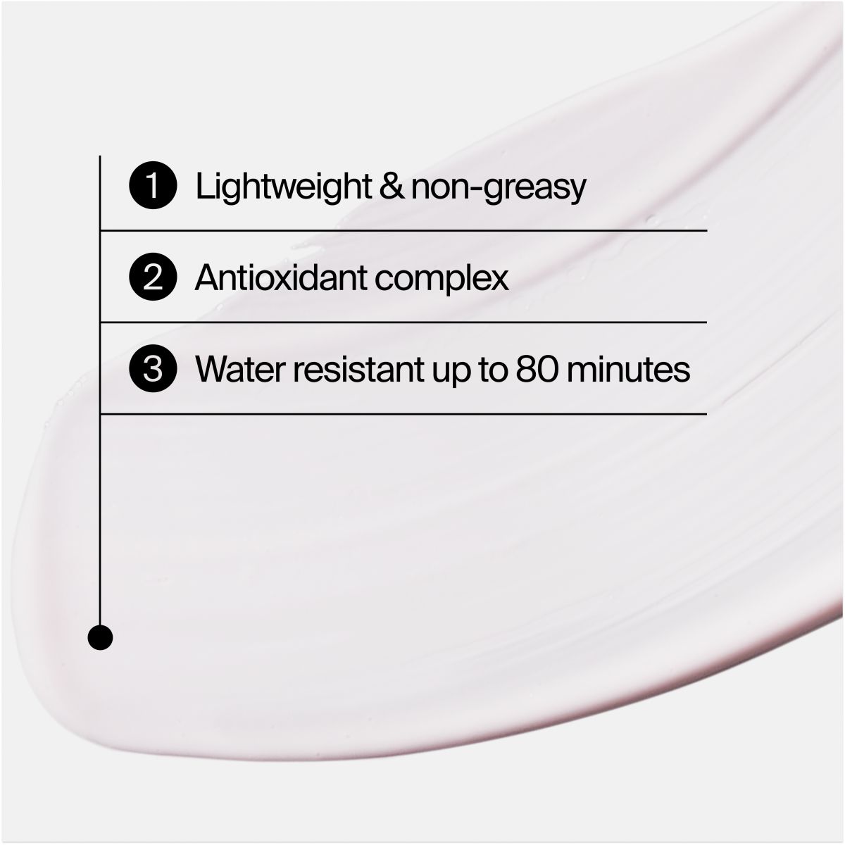 Lightweight, antioxidant-rich lotion; water resistant up to 80 mins, non-greasy feel.