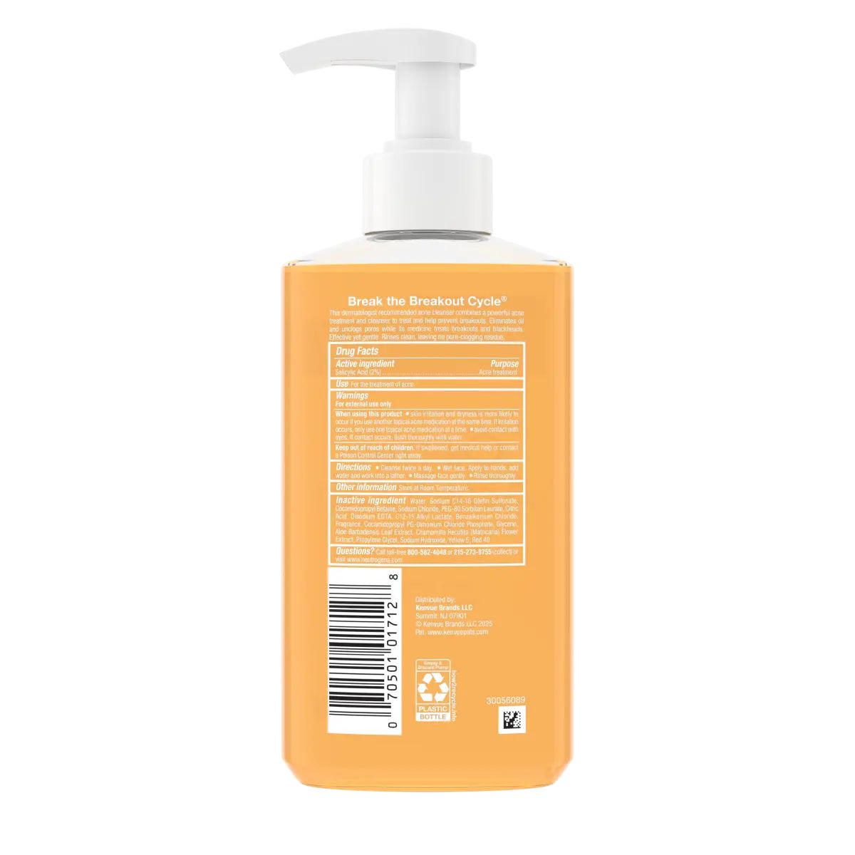 Neutrogena® Oil-Free Acne Wash with Salicylic Acid - 9.1 oz Back of pack