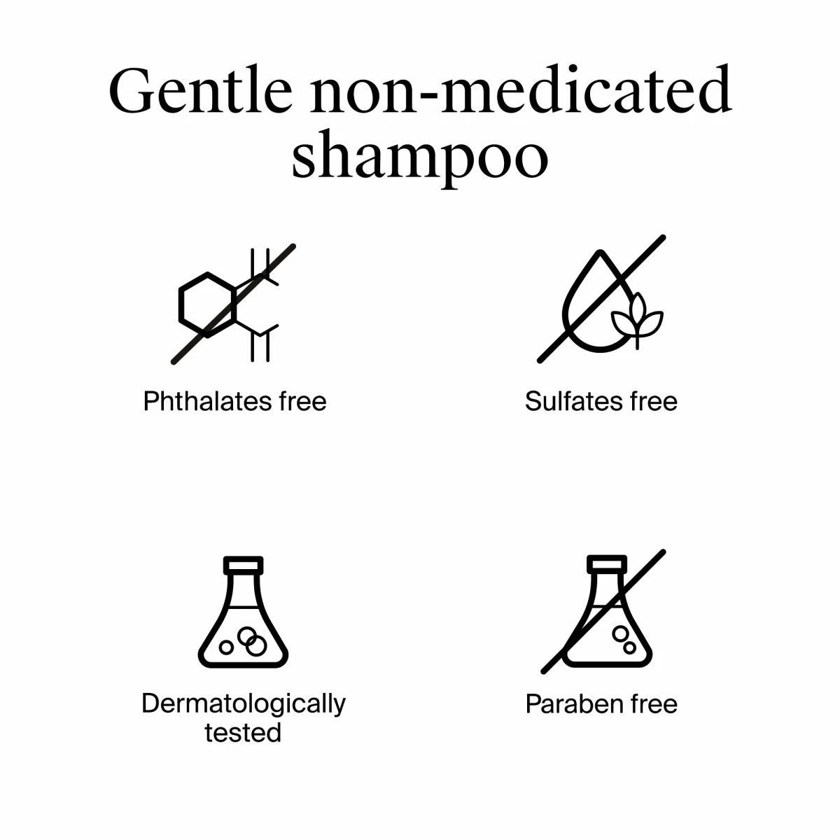"Gentle non-medicated shampoo" features: Phthalates, Sulfates, Paraben free and Dermatologically tested.