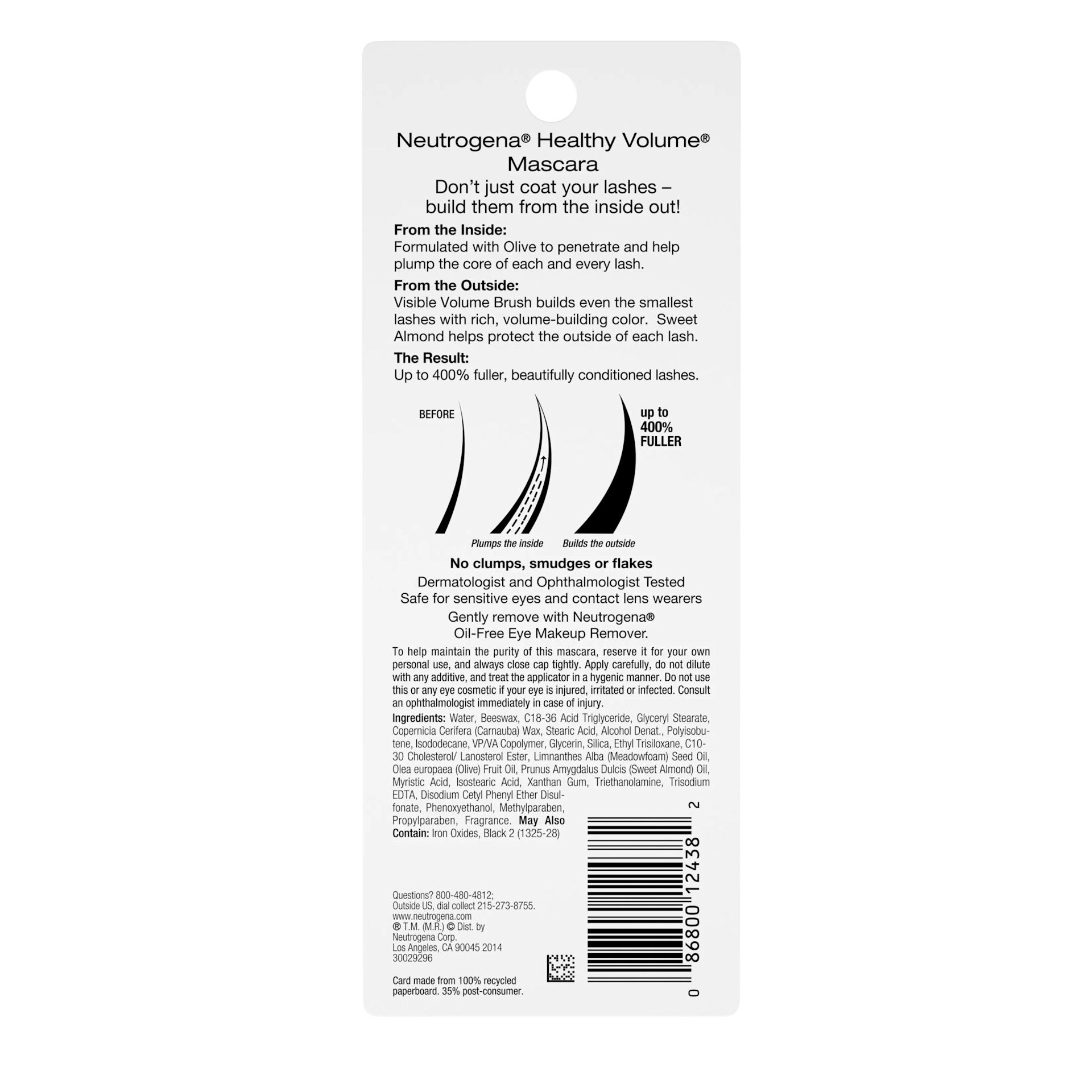 Neutrogena Healthy Volume Mascara, Black/Brown 03, .21 Oz, back of packaging