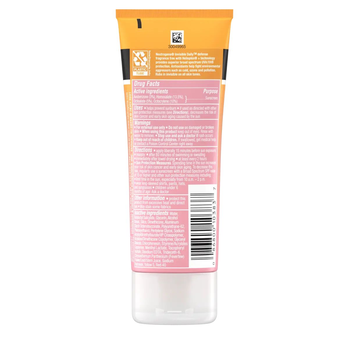 Neutrogena® Invisible Daily™ Defense Sunscreen Lotion, Broad Spectrum SPF 60+, Fragrance Free Back of pack