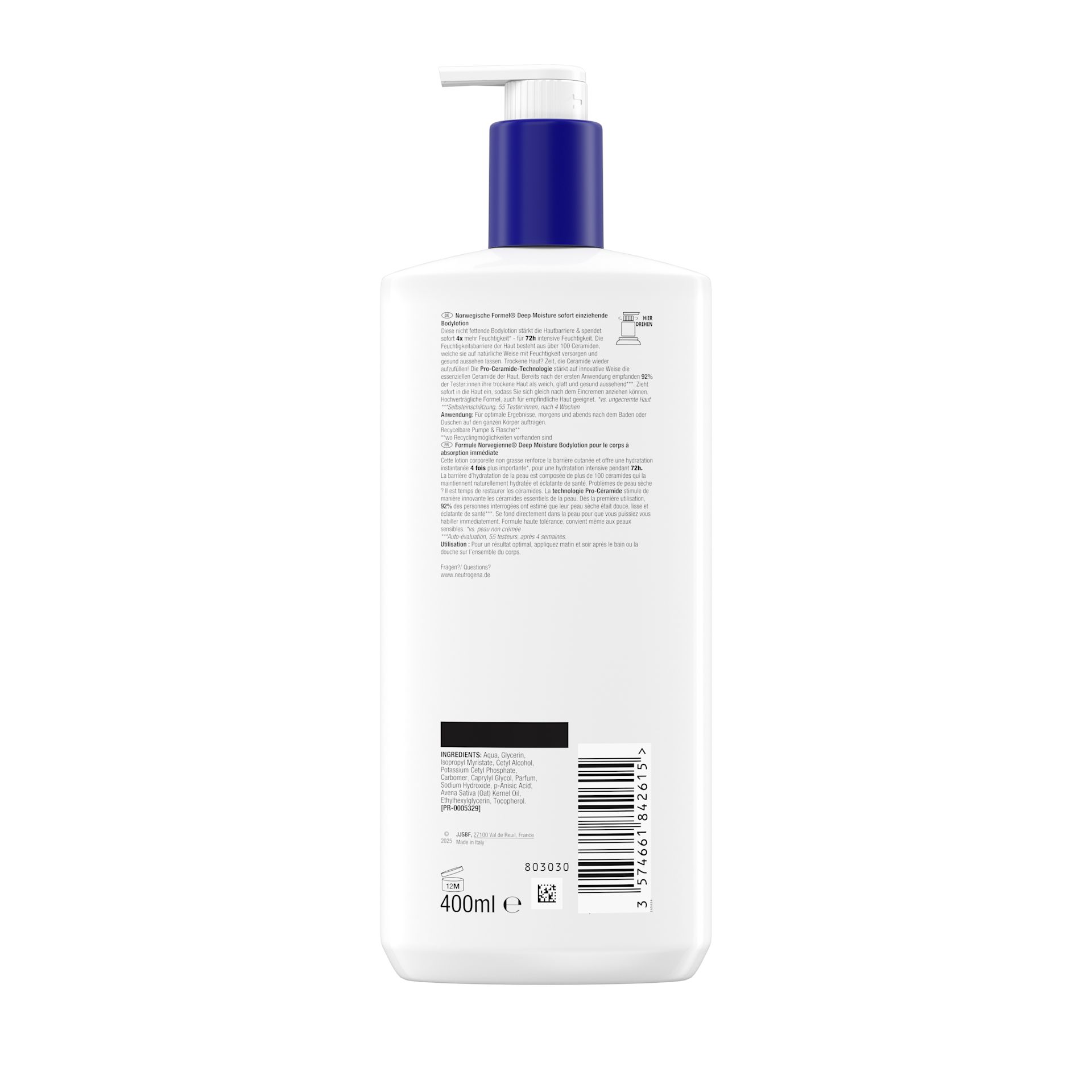 Neutrogena Deep Moisture sofort einziehende Bodylotion Packshot von hinten