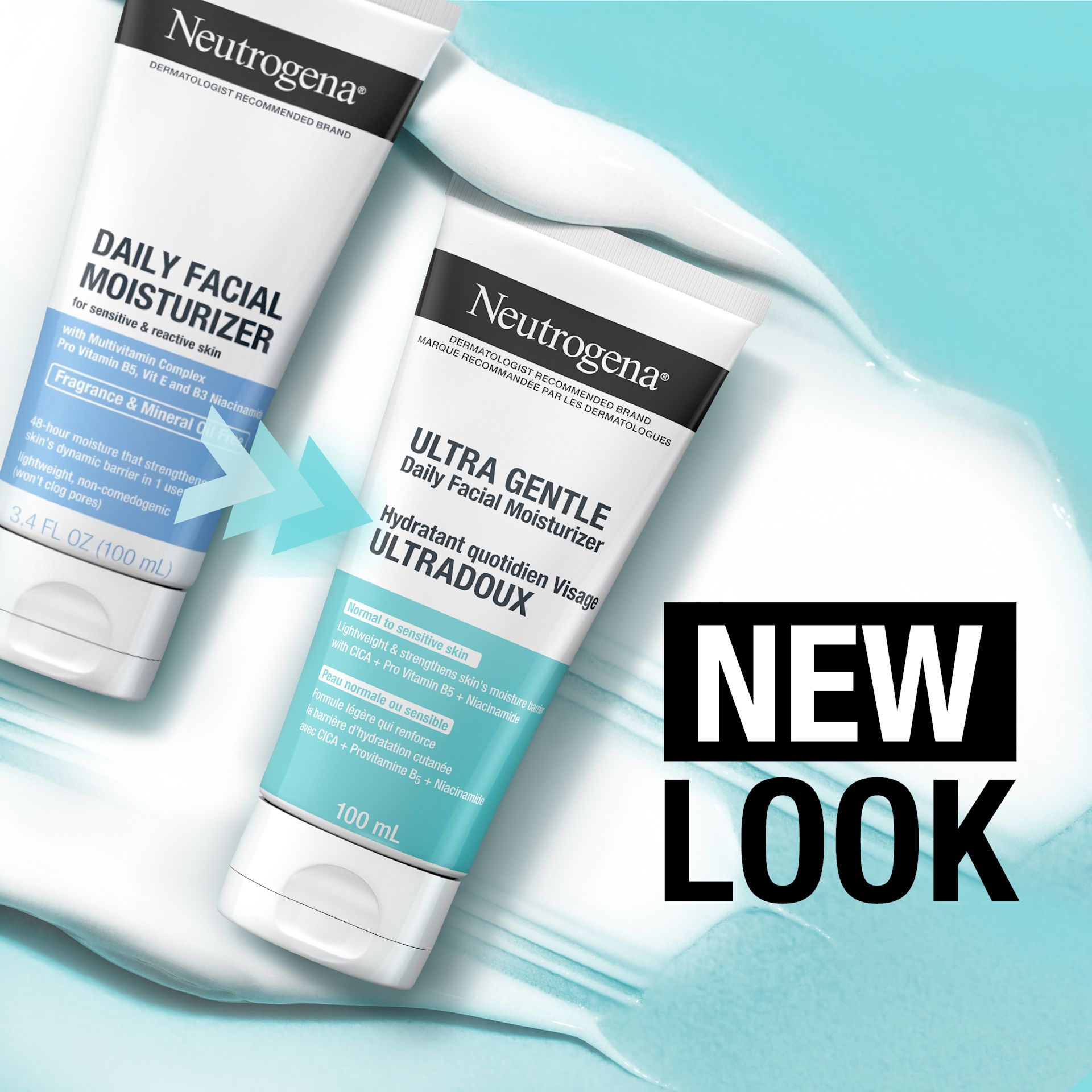 241219 411NTG UG Moisturiser Digital CA EN ML-13 The old and new look of Neutrogena® Ultra Gentle Moisturizer, 100mL squeeze tube