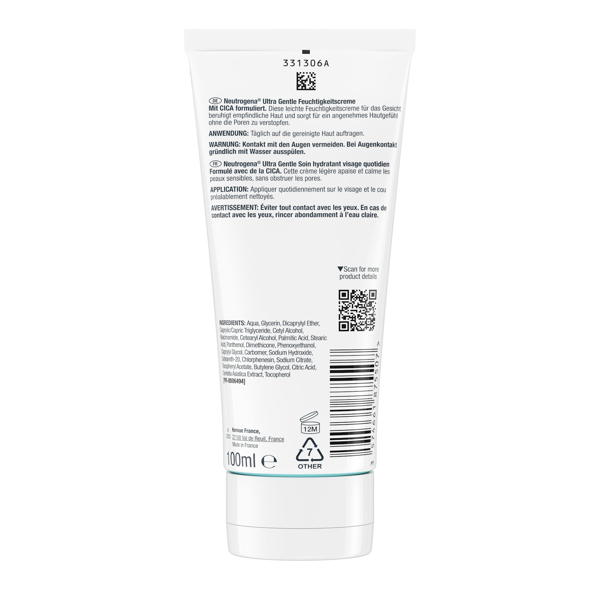 Neutrogena Ultra Gentle Feuchtigkeitscreme Packshot von hinten