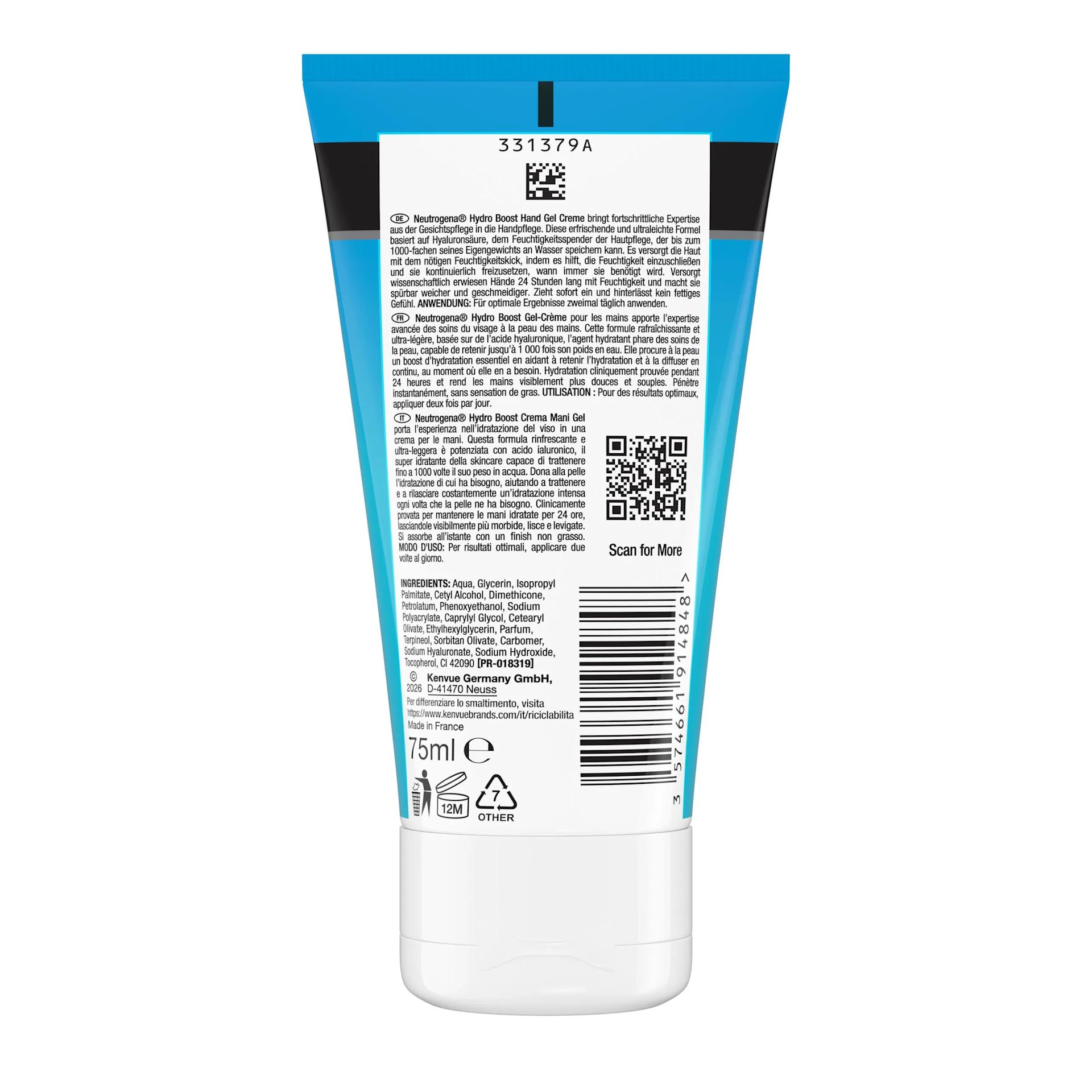 Neutrogena Hydro Boost Hand Gel Creme Packshot von hinten​
