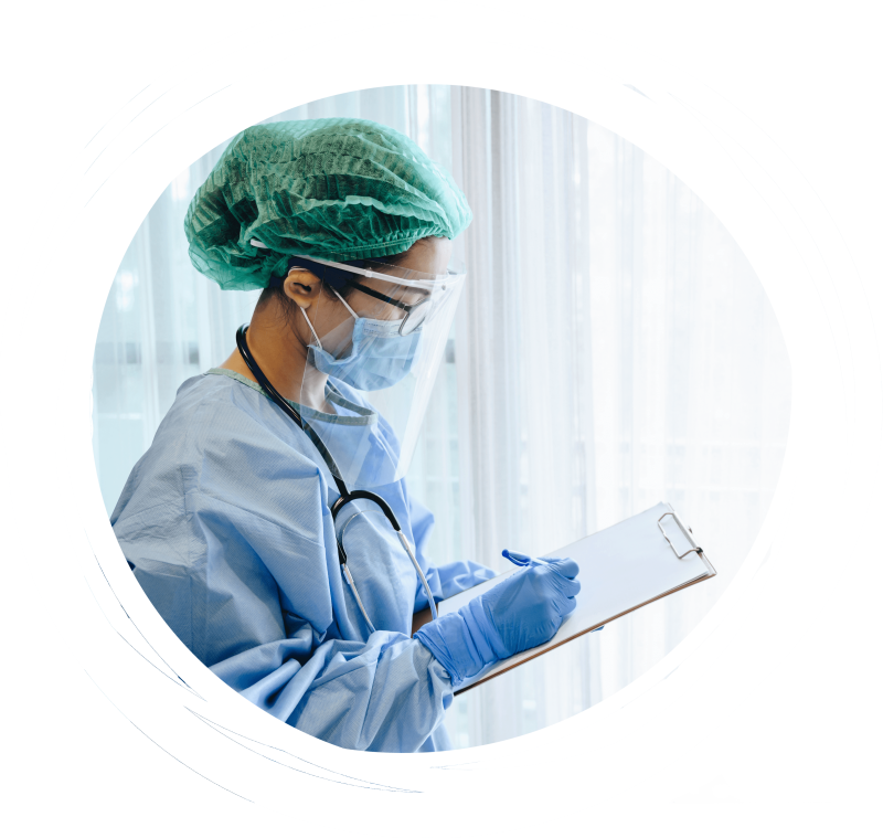 Medical Professional with clipboard - WellHealth home page hero image