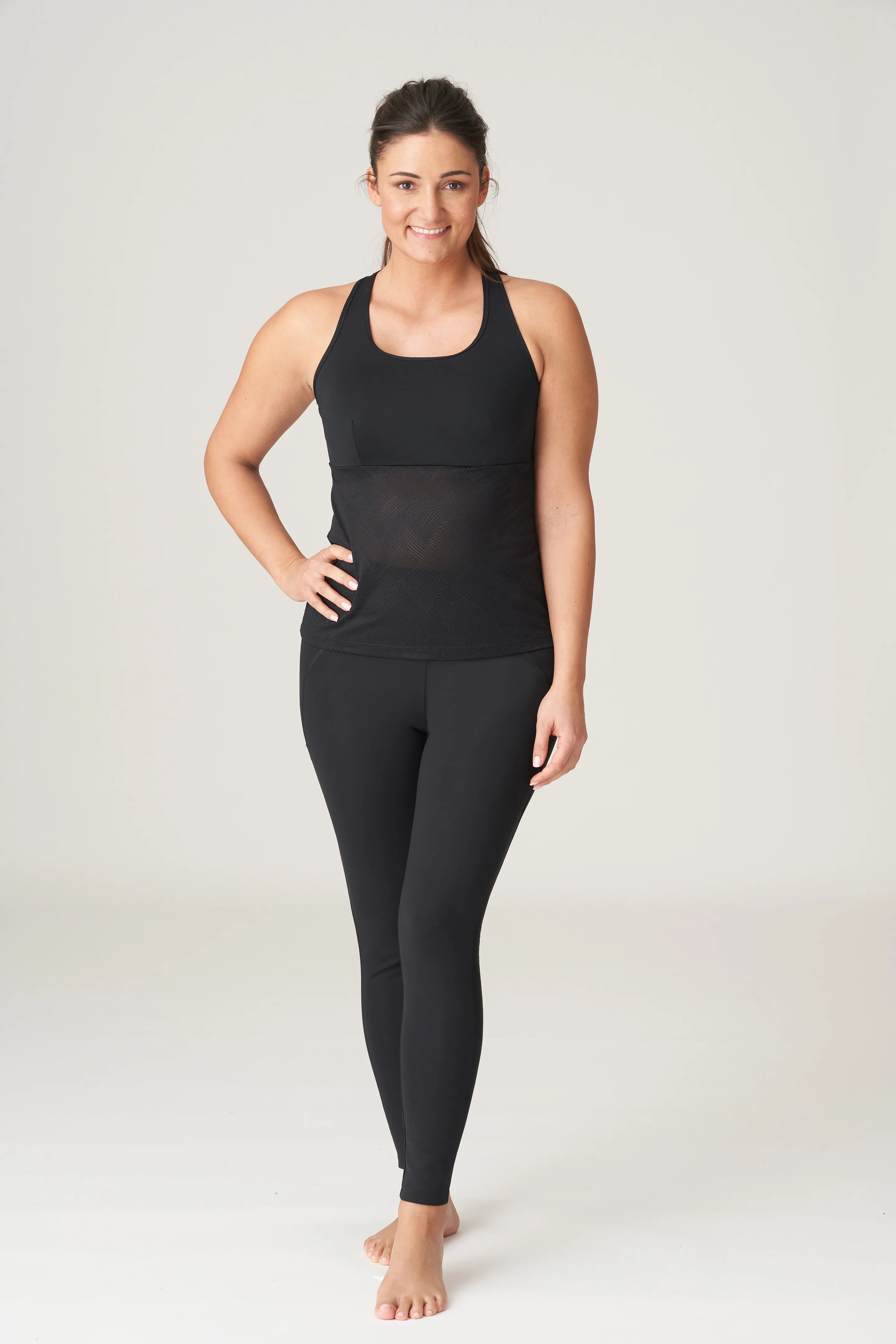 Gray Strappy Yoga Tank with Drape back - Built in Bra with Removable Cups