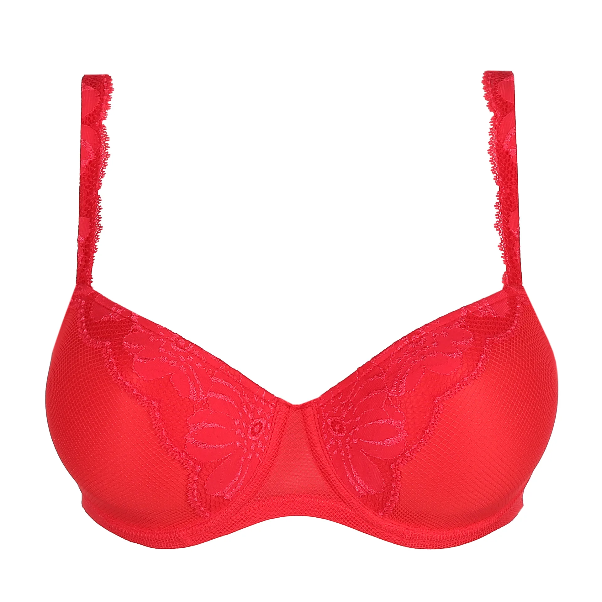 Padded lace balconette bra - Red - Ladies