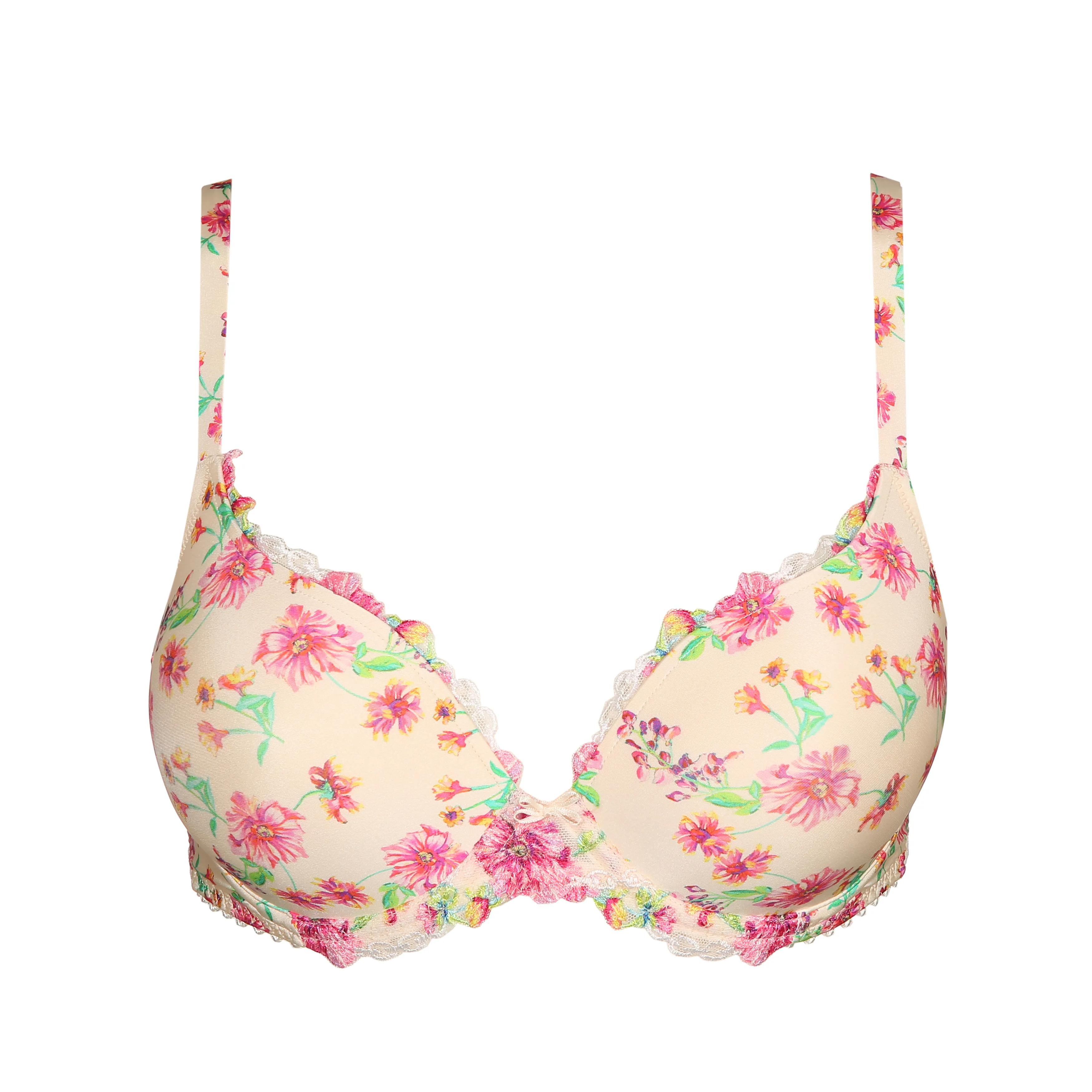 Pink Floral lace embroiderd underwire push-up Bra - Size 70A