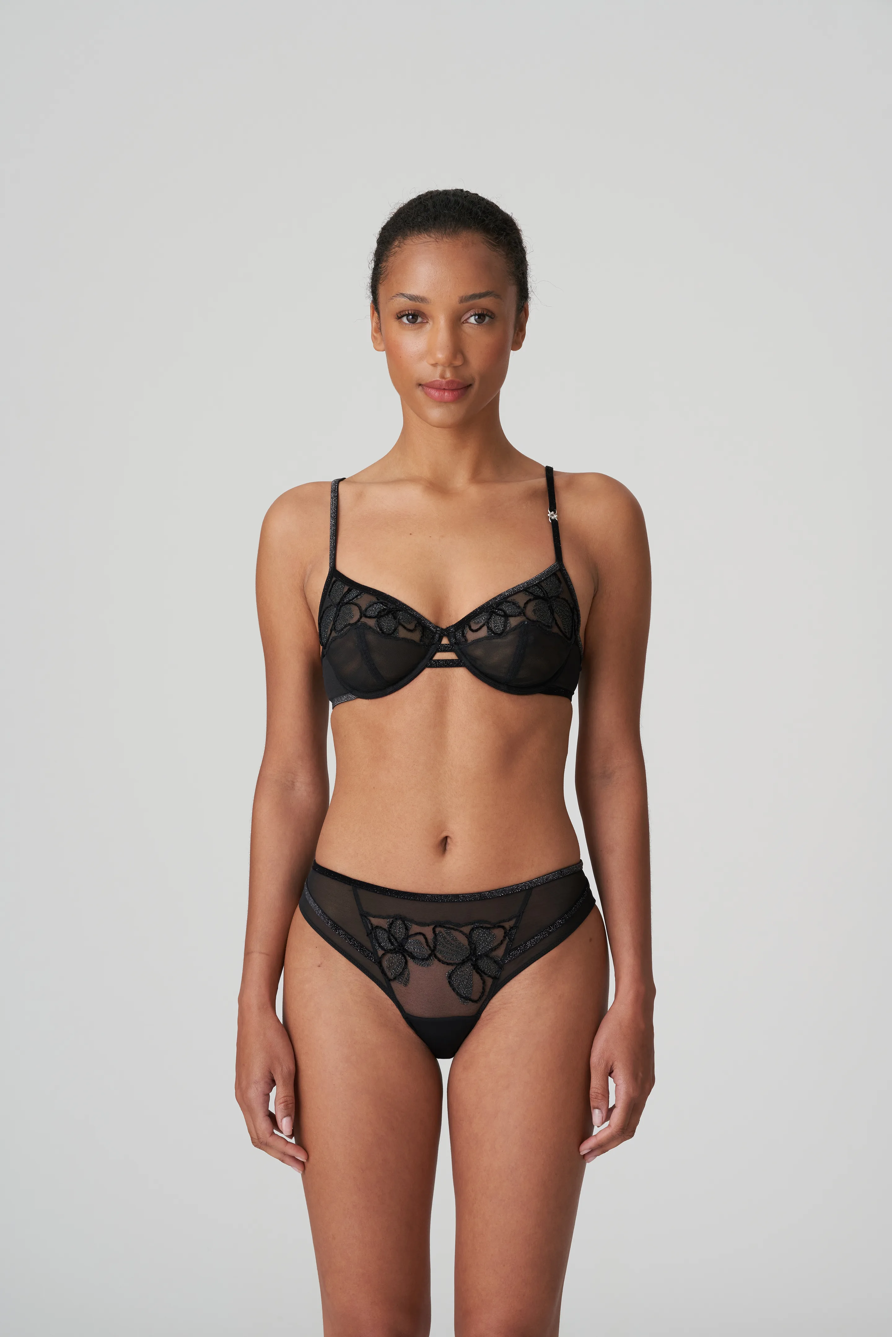Cut Lace Cage Bra and Sheer Panty Set