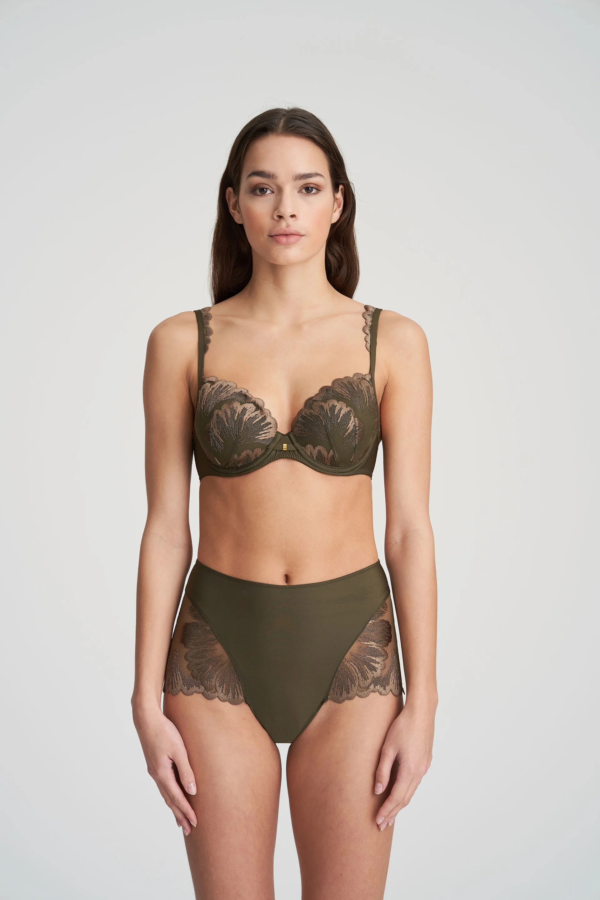 Buy Padded Non-Wired Full Cup Bra in Olive Green - Lace Online