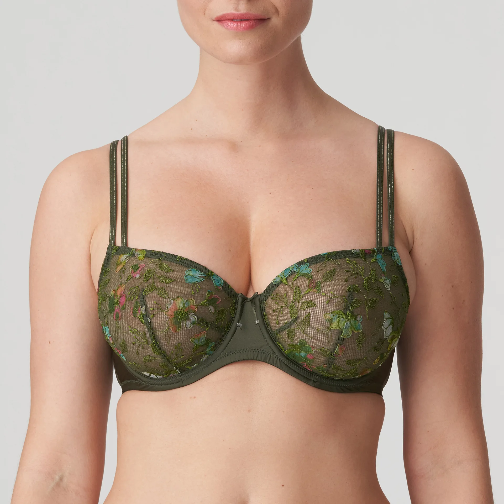 Cotton Detail Lace Cup Bra Green