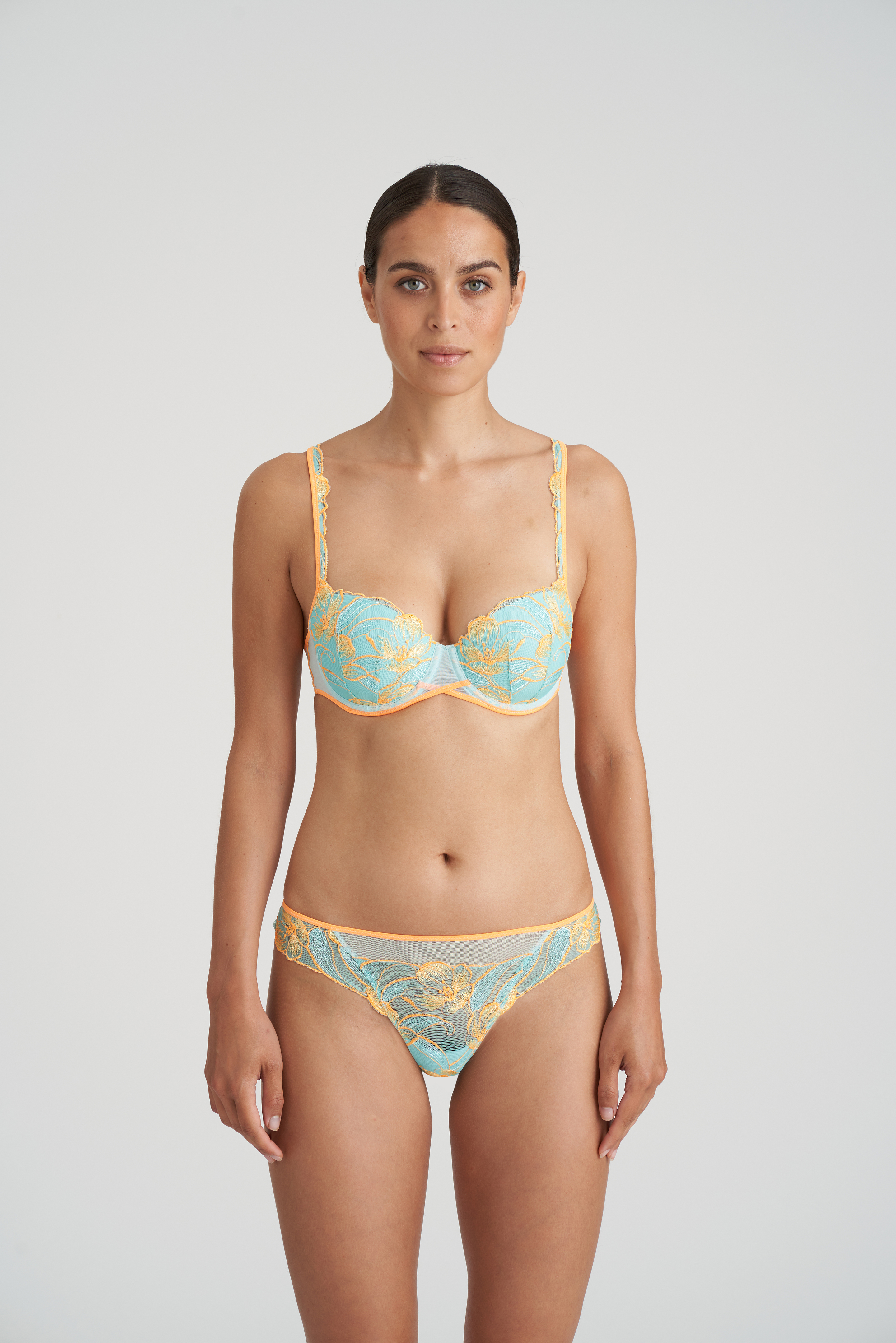 Floral Embroidered Balcony Bra & Thong/Briefs Set - Blue – Lounge