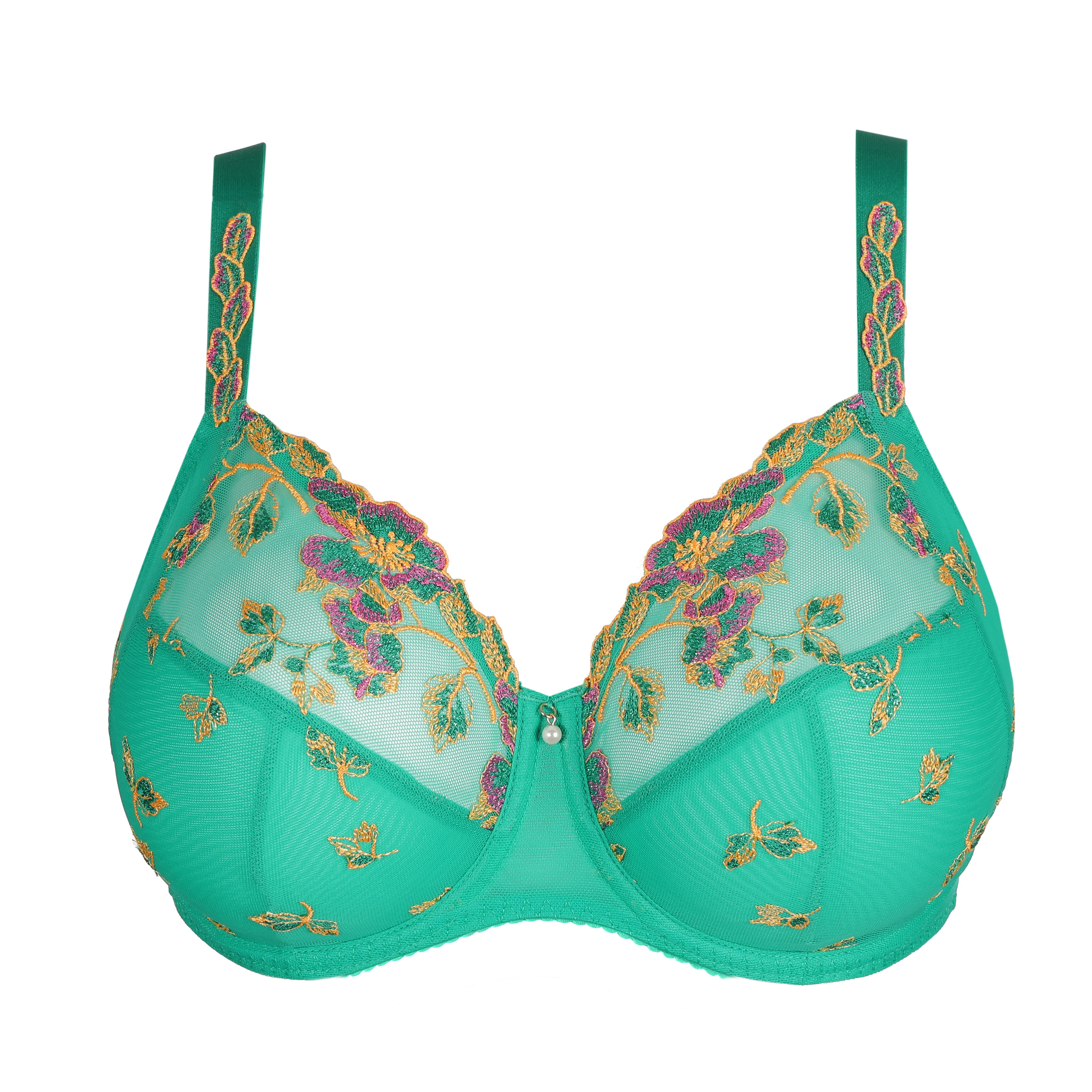Blue Floral Embroidered Non-Padded T-Shirt Bra, Lingerie