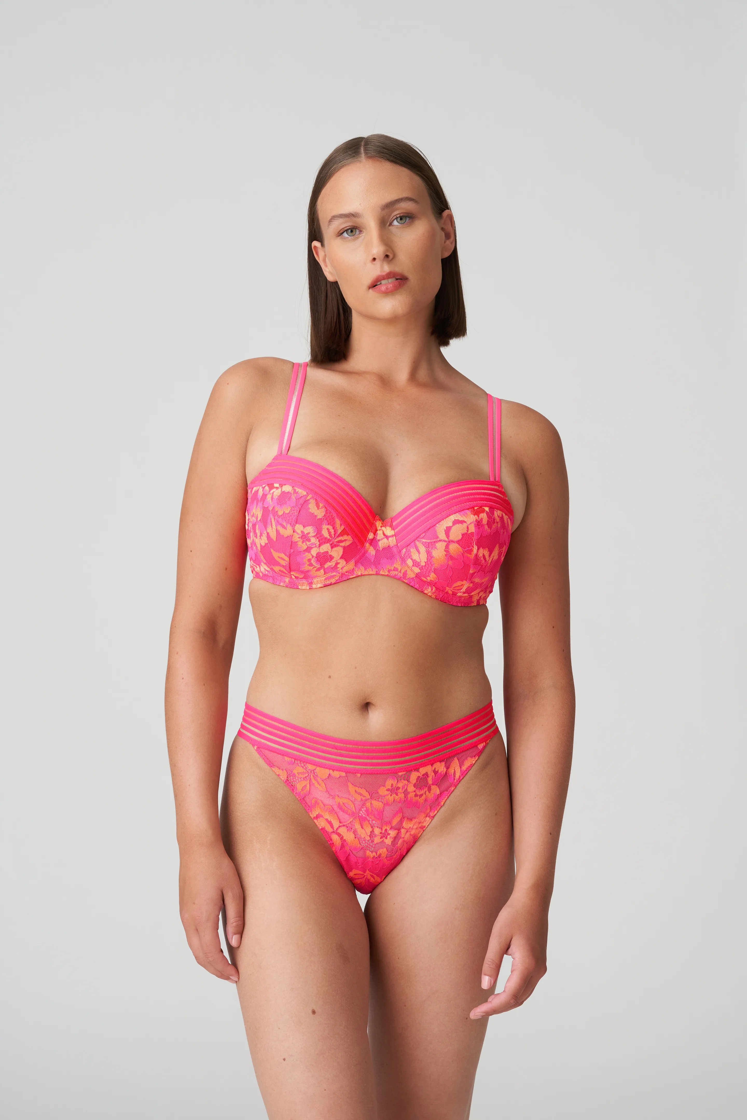 Figleaves Pulse Eyelash Lace Plunge B-G Cup Bra In Watermelon-Pink