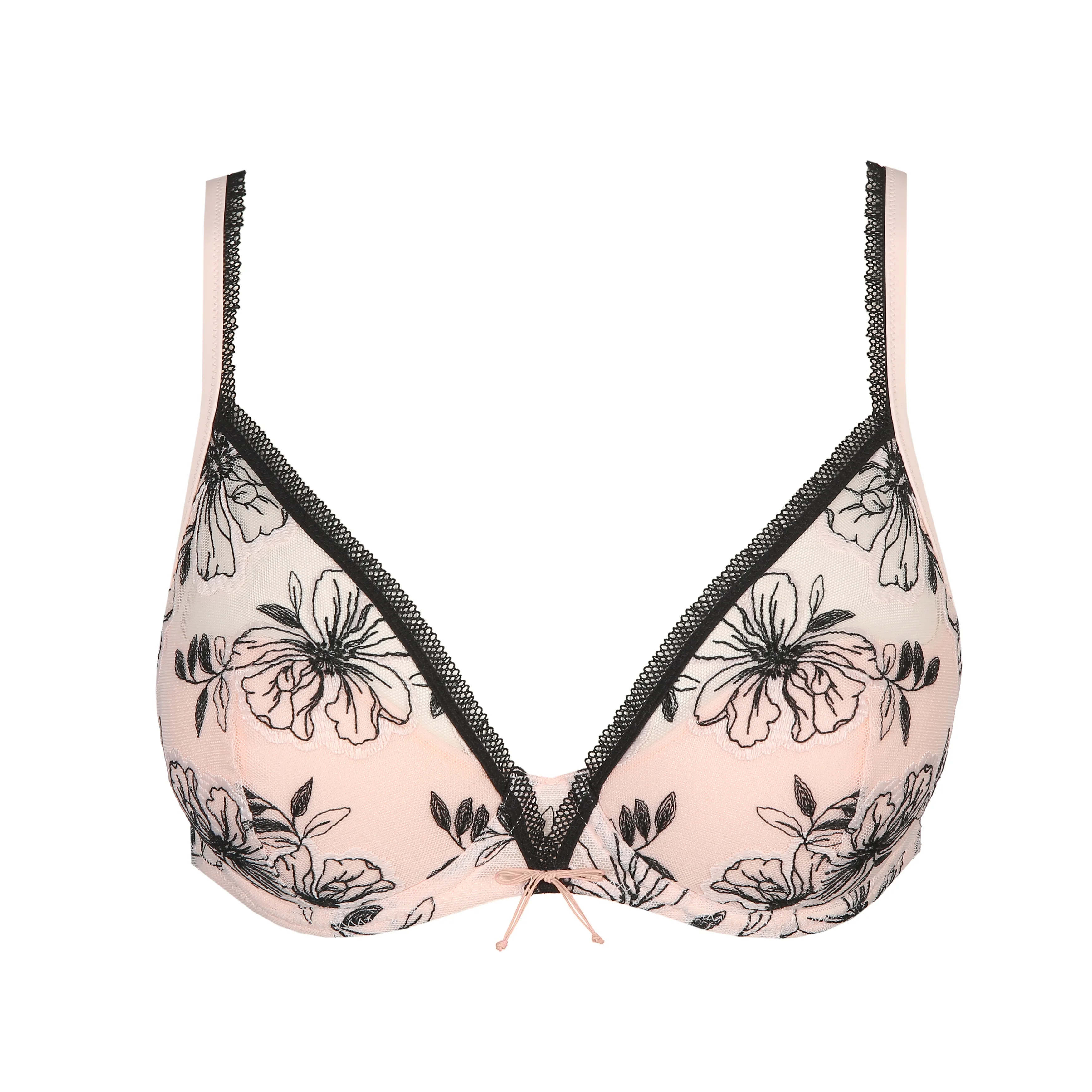 Pink Set of Flower Pattern Bra and Lace Underpants