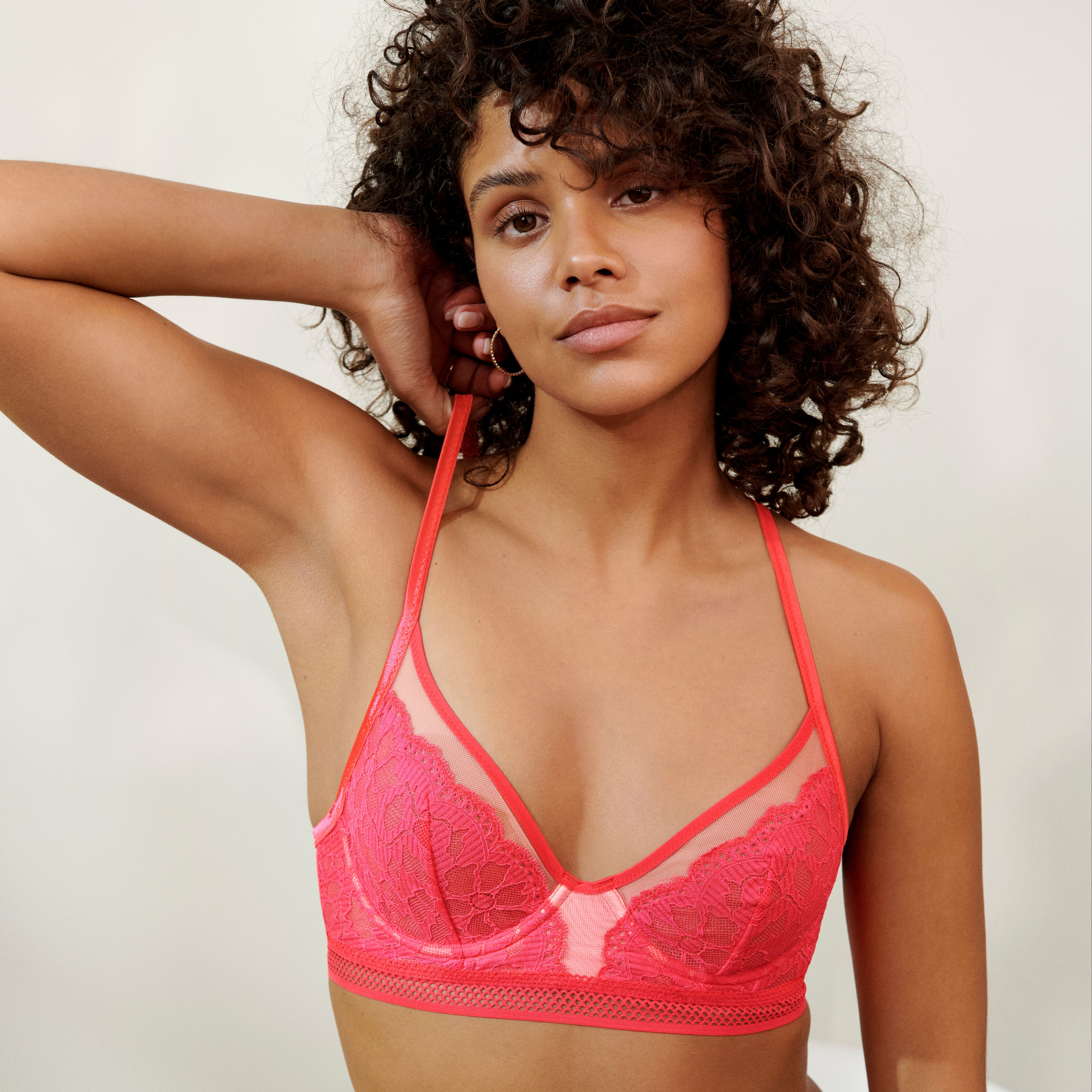 TOFO Women's Hot Pink Lace Bralette