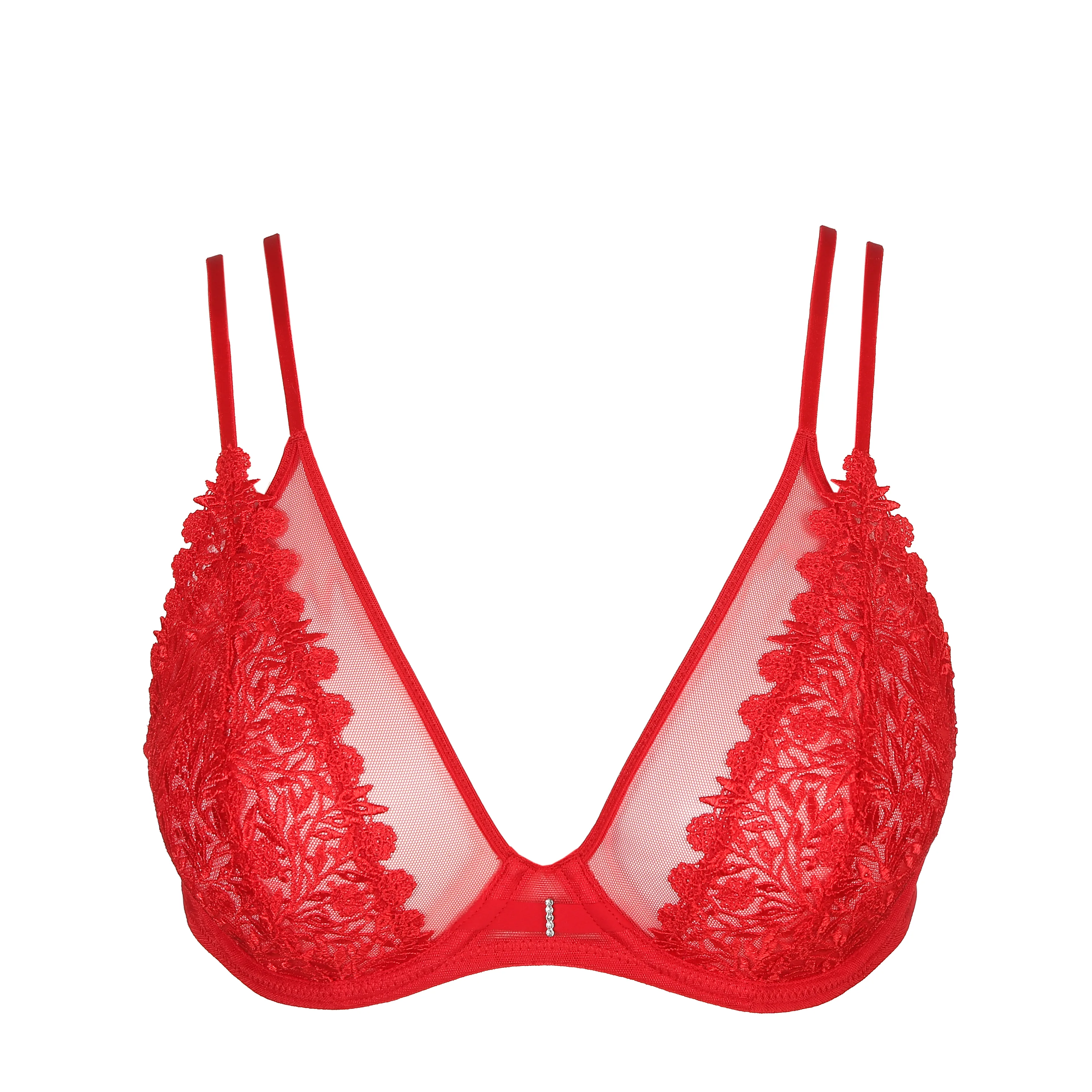 Tulle and lace push-up bra Woman, Red